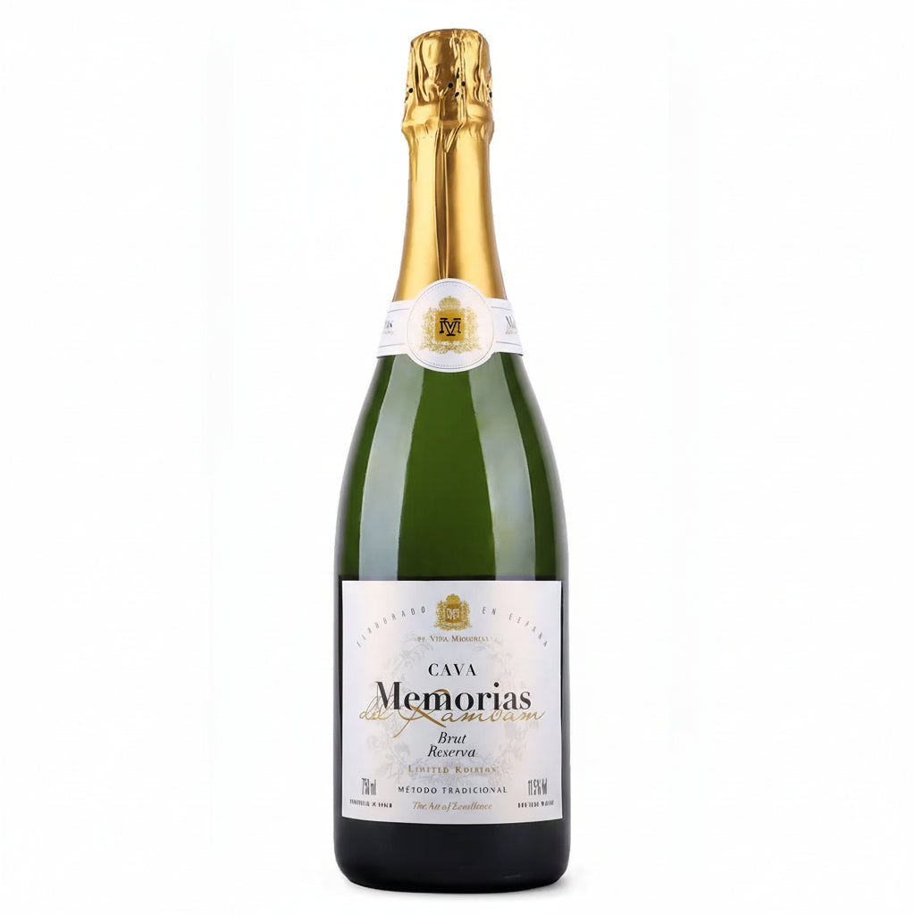 Bottle of Memories Cava Brut Reserva by Viña Memories in white background Israeli wine
