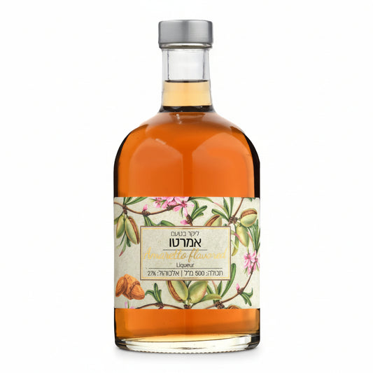 Amaretto Liqueur by Binyamina with white background Israeli wine