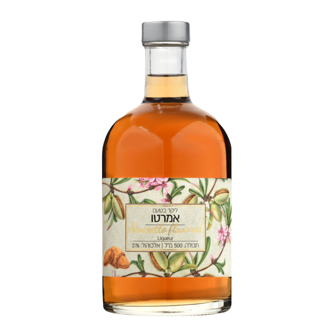 Amaretto Liqueur by Binyamina with white background Israeli wine
