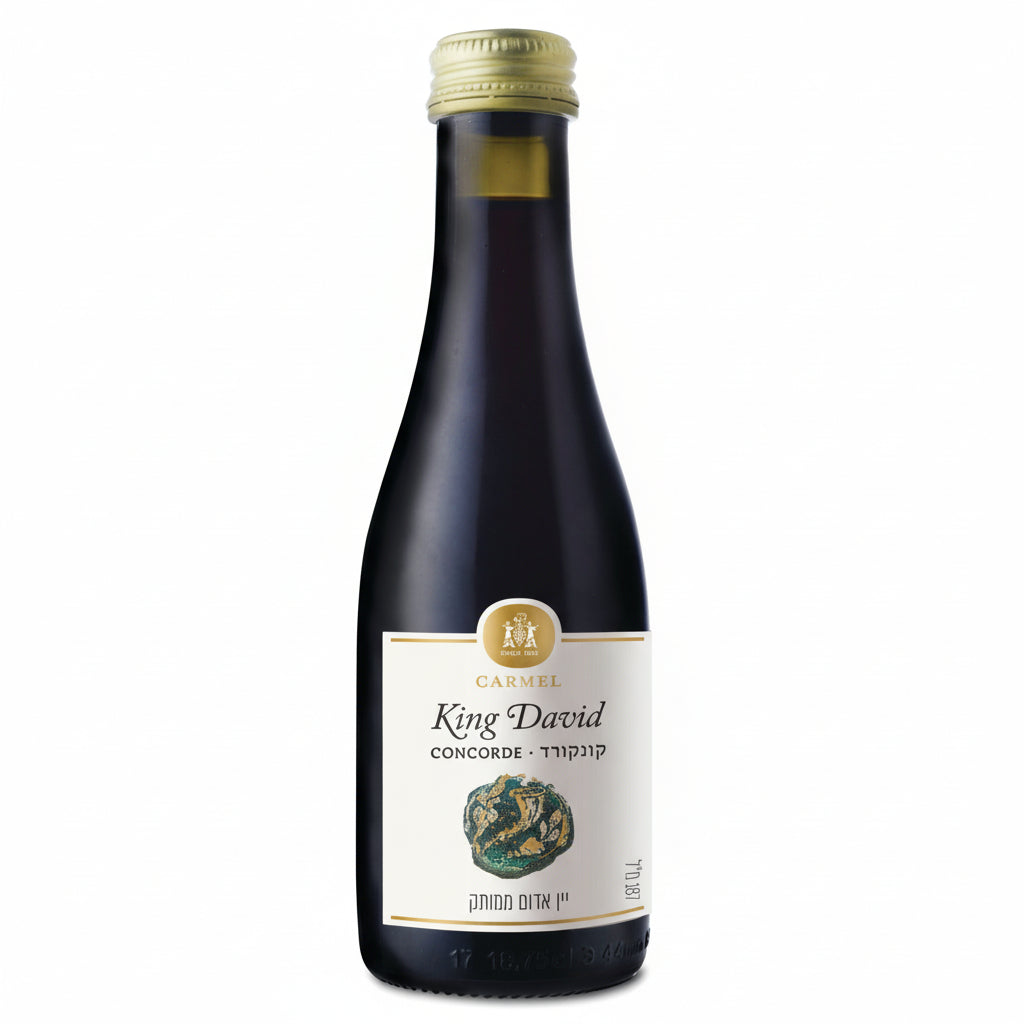 Bottle of King David Concorde wine on a white background