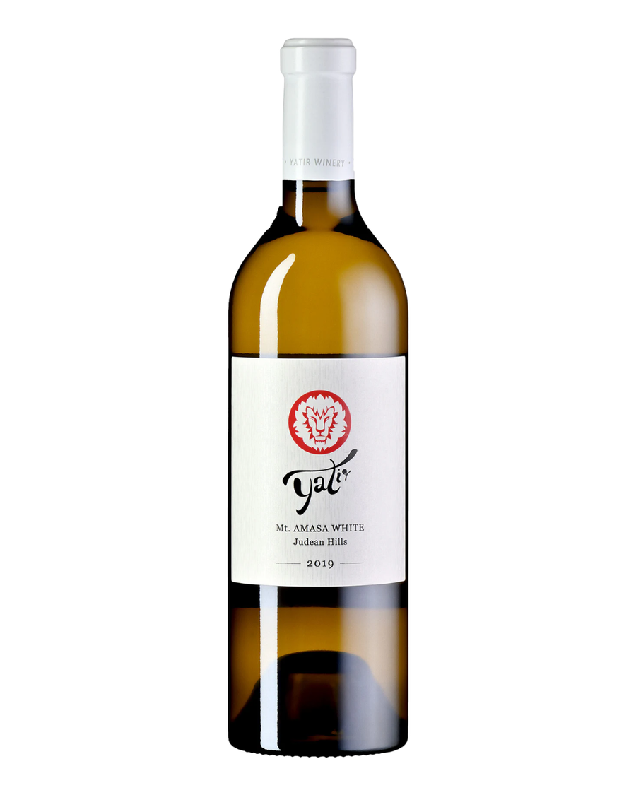Mt. Amasa by Yatir wine bottle with a white label featuring a red logo on a white background Israeli wine