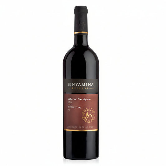 Wine bottle Reserve Cabernet Sauvignon 2019 by Binyamina in a white background Israeli wine