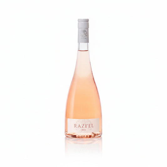 Rose Razi'el 2023 bottle with white background Israeli wine