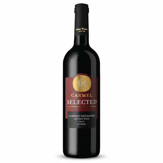 Bottle of Carmel Selected Cabernet Sauvignon wine on a white background