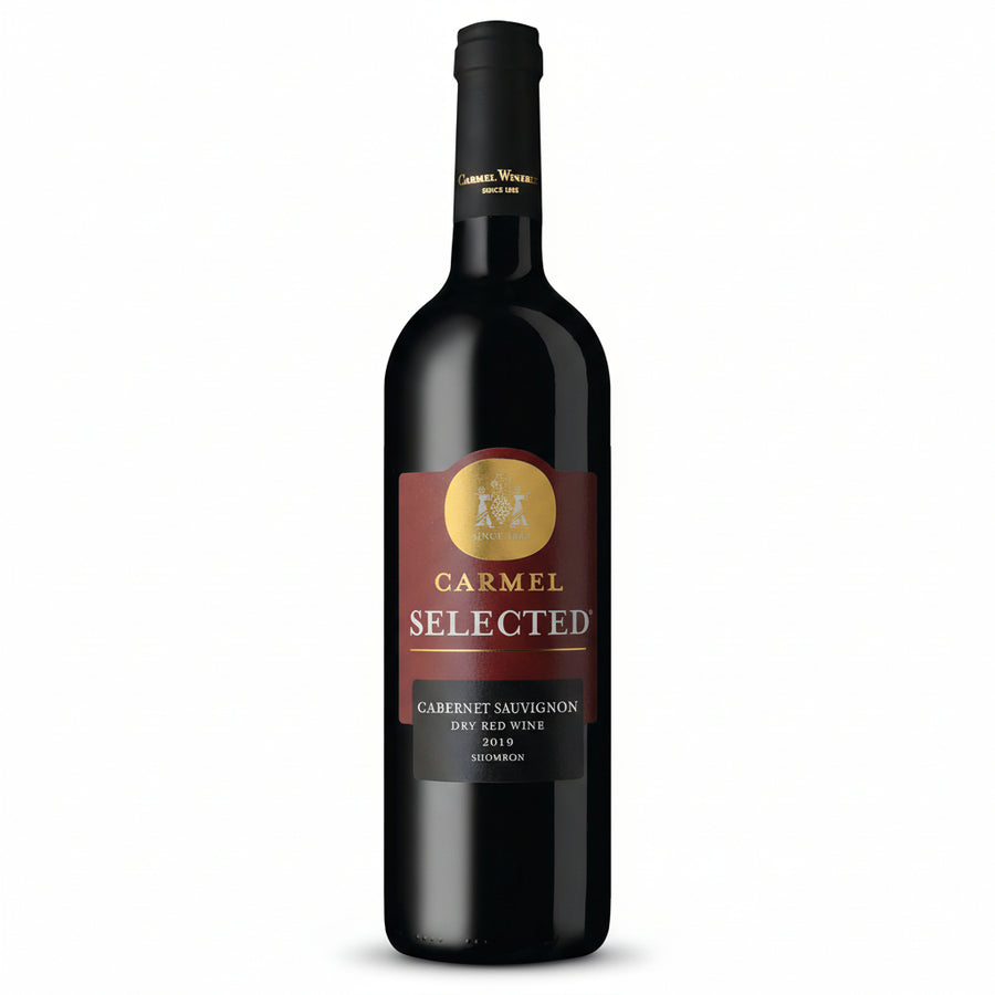 Bottle of Carmel Selected Cabernet Sauvignon wine on a white background
