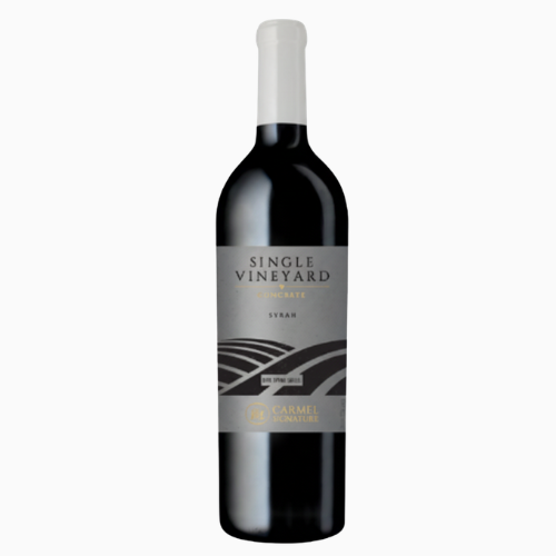 Wine bottle with 'Single Vineyard' label on a white background, Israeli wine , Carmel winery