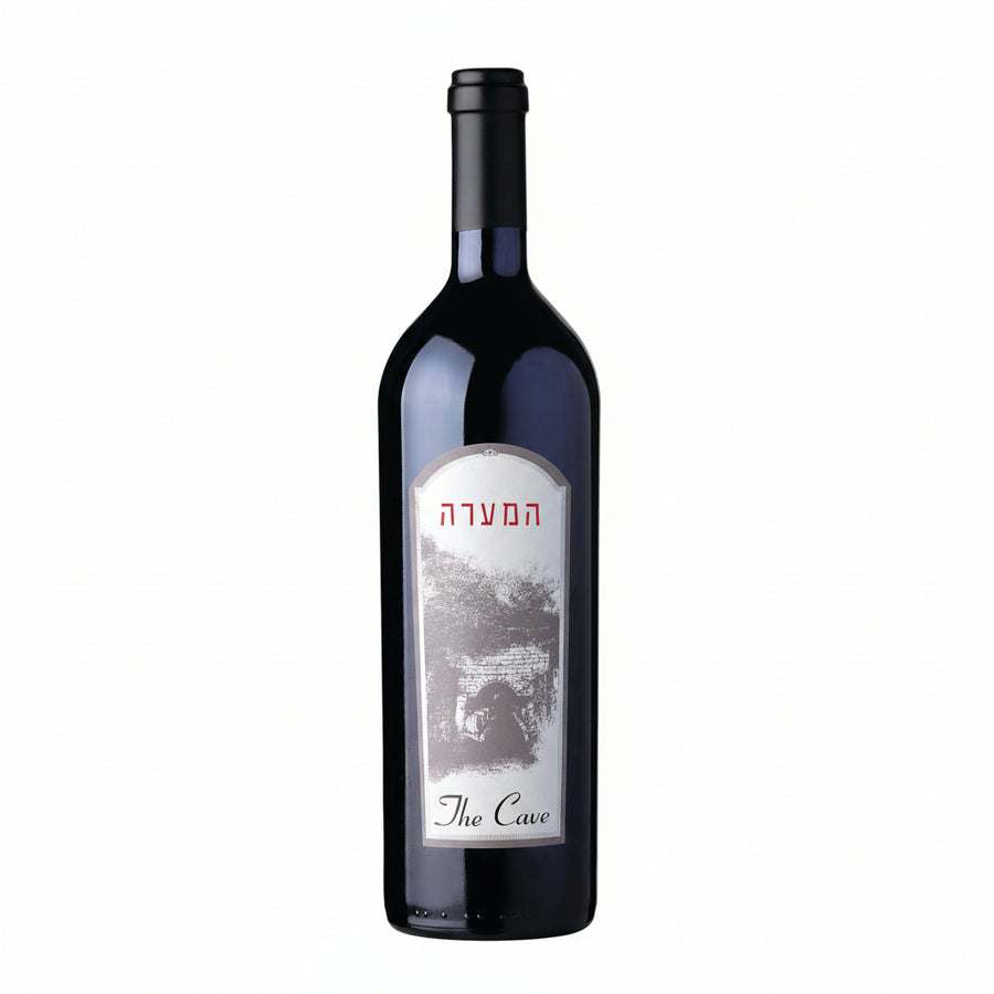 Bottle of The Cave 2021 on a white background Israeli wine
